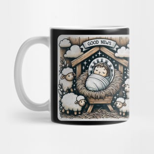 Newborn King Jesus Manger Baby Sheep Good News Gospel Mug